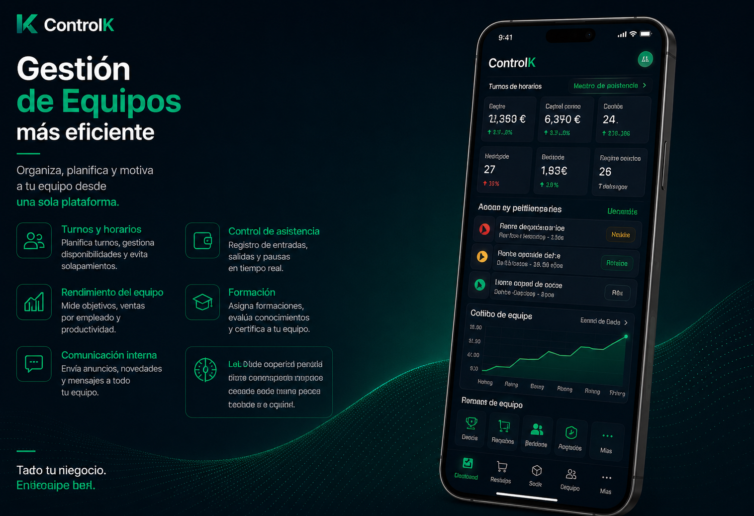 Pantalla real de gestión de equipos de ControlK